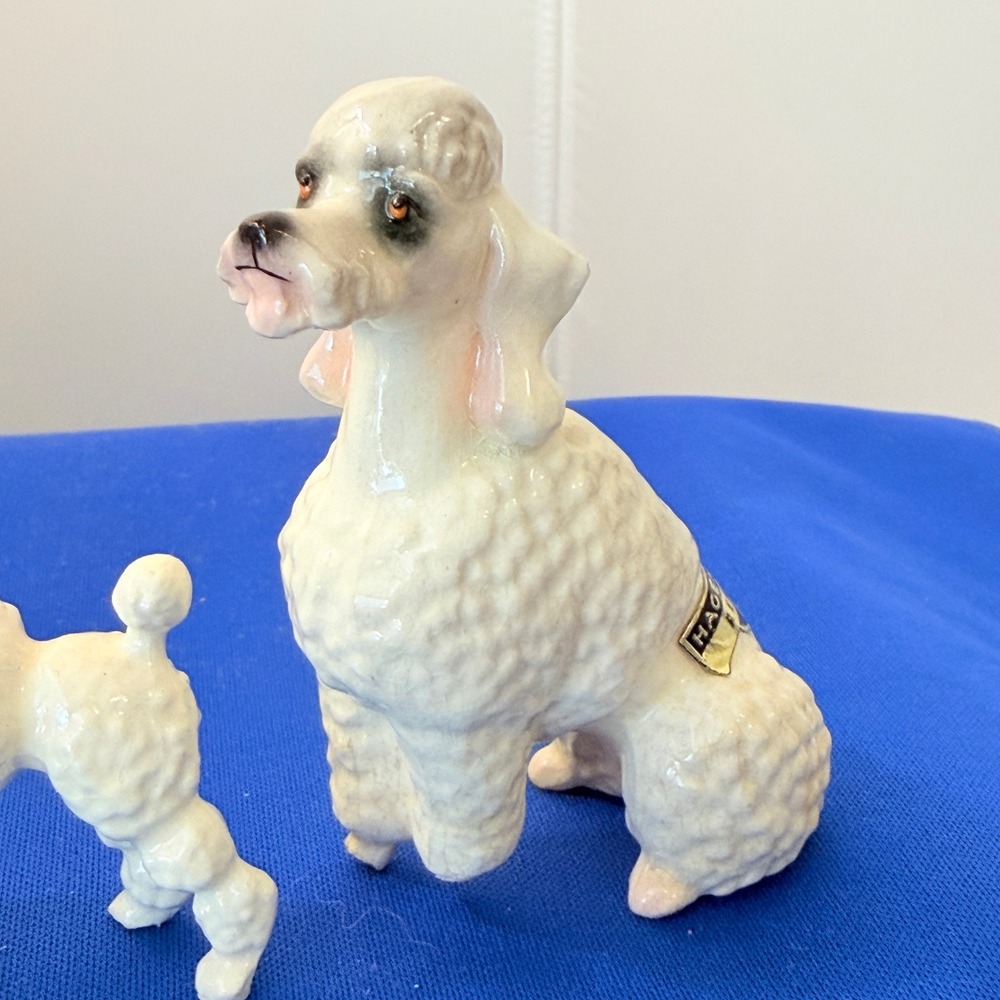 Vintage Ceramic Poodle Figurines Set of 4 Mid Century Spaghetti Blue White Dogs - Picture 6 of 16